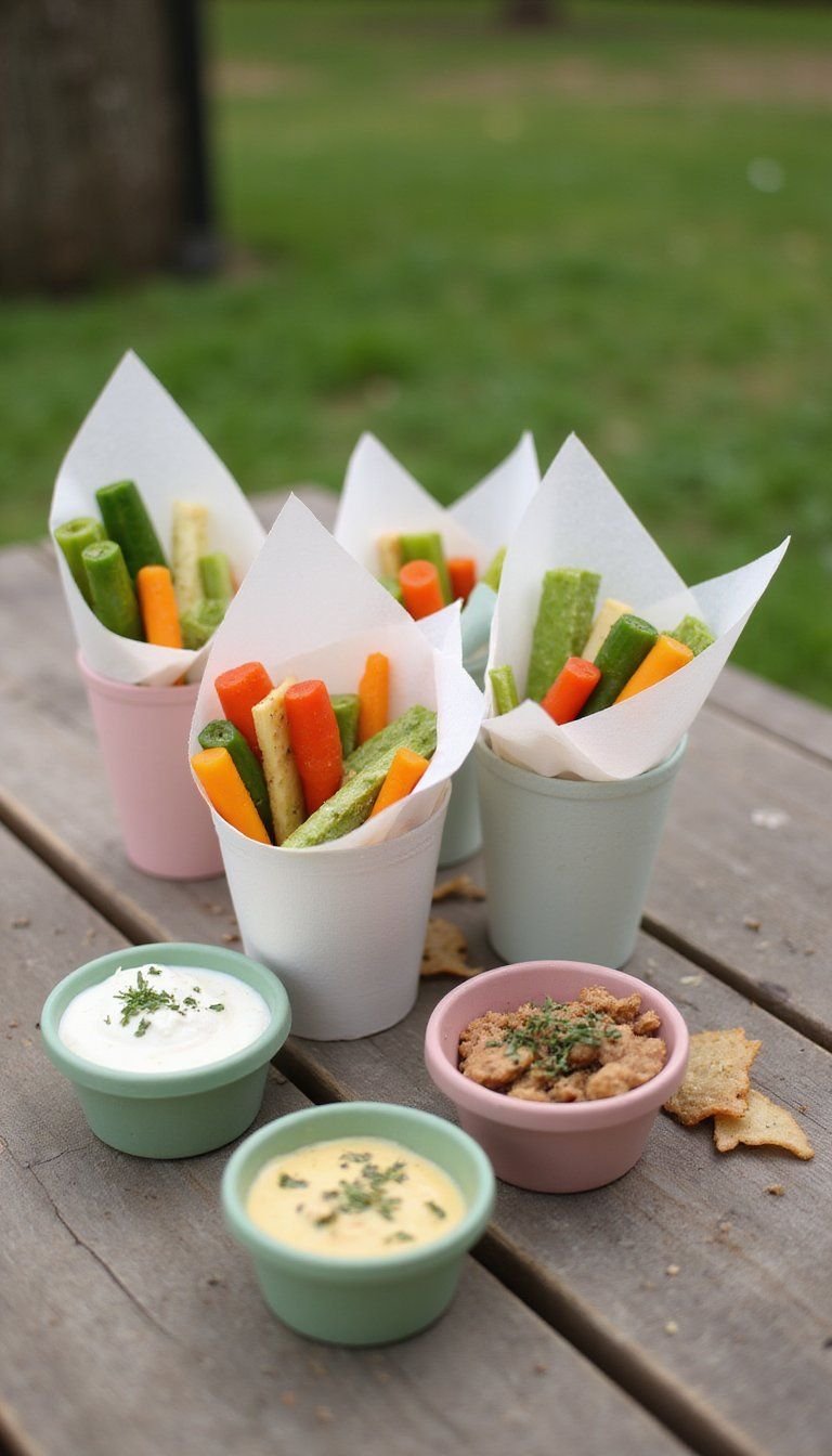 Garden Vegetable Crudité Cones With Herbed Dip