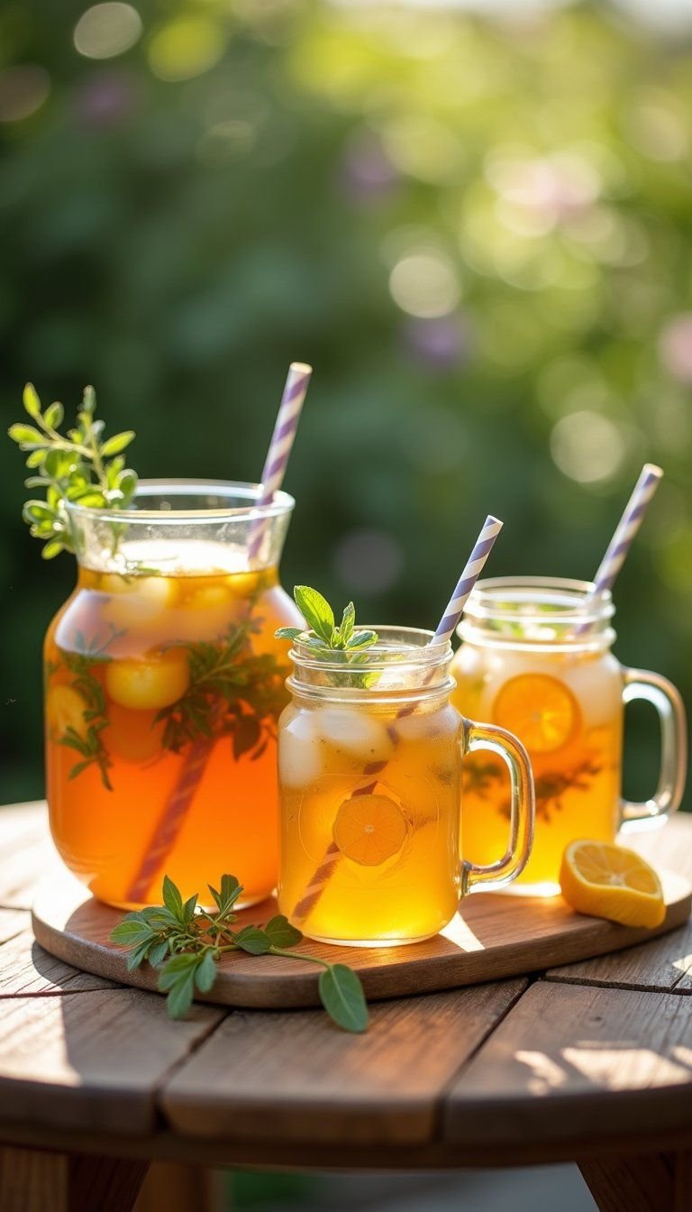 Iced Herb Tea Pitchers With Citrus Garnishes
