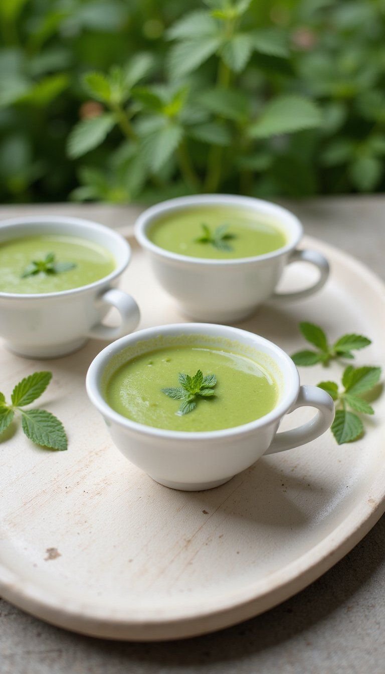 Spring Pea Mint Soup Shots In Demitasse Cups