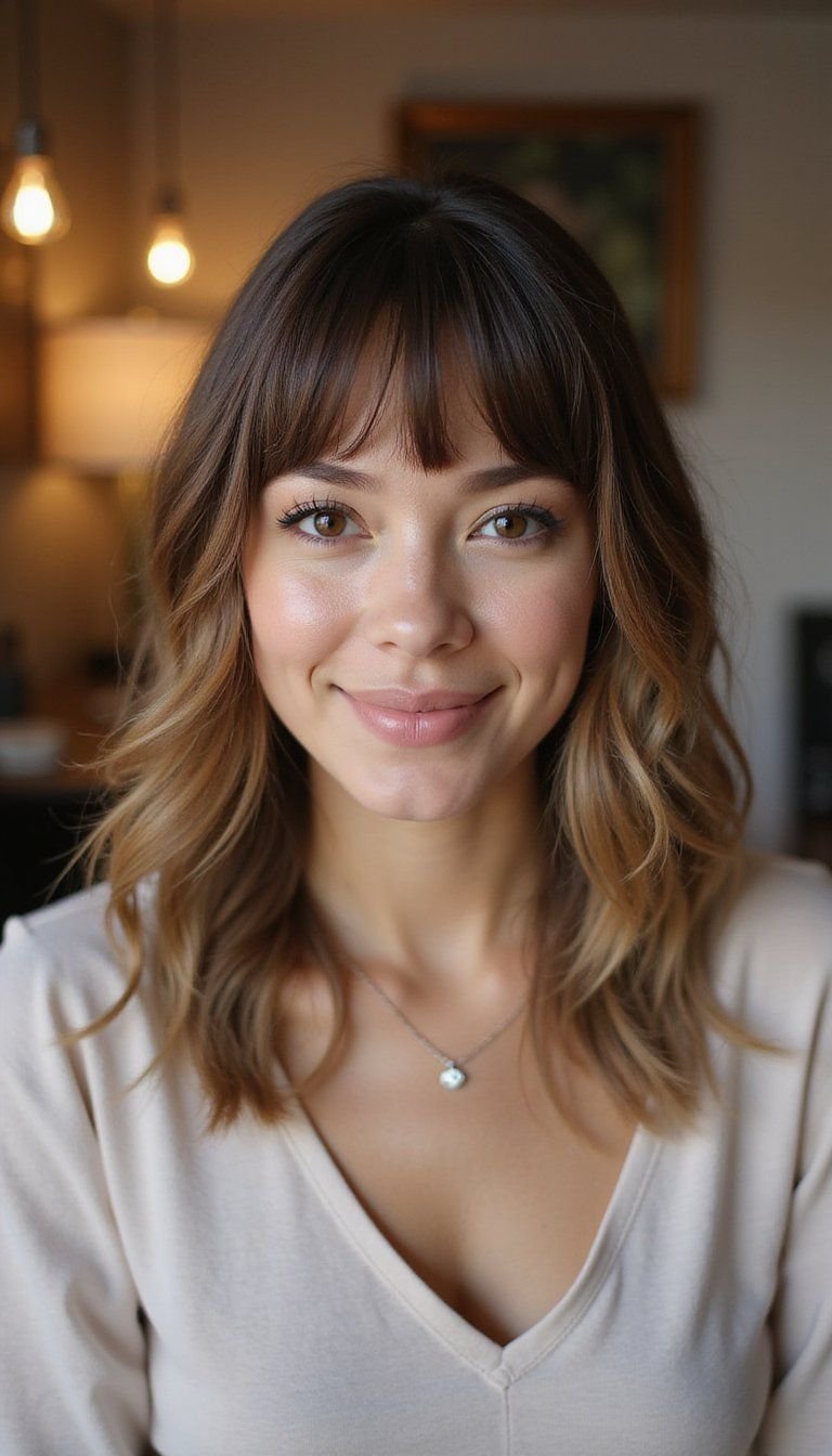 Layered Hair Gibson Tuck With Curtain Bangs