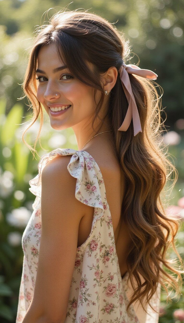 Modern Knotted Gibson Tuck With Ribbon Detail