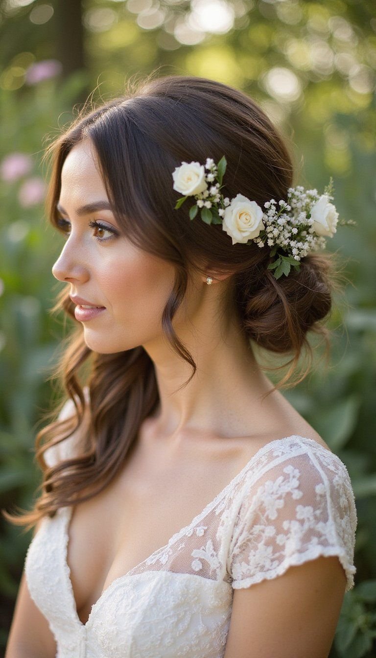 Romantic Floral Gibson Tuck Chignon For Weddings