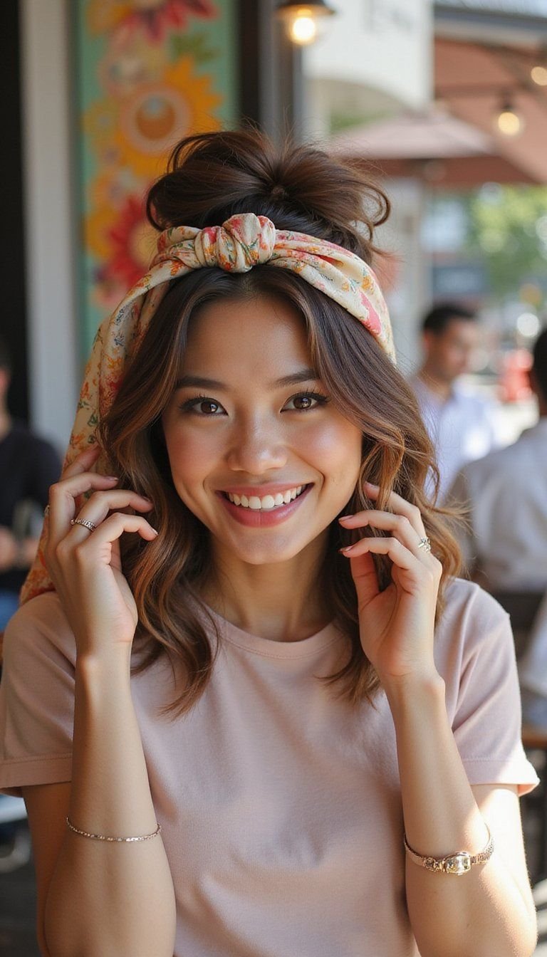 Scarf-Tied Gibson Tuck For Cute Retro Vibes