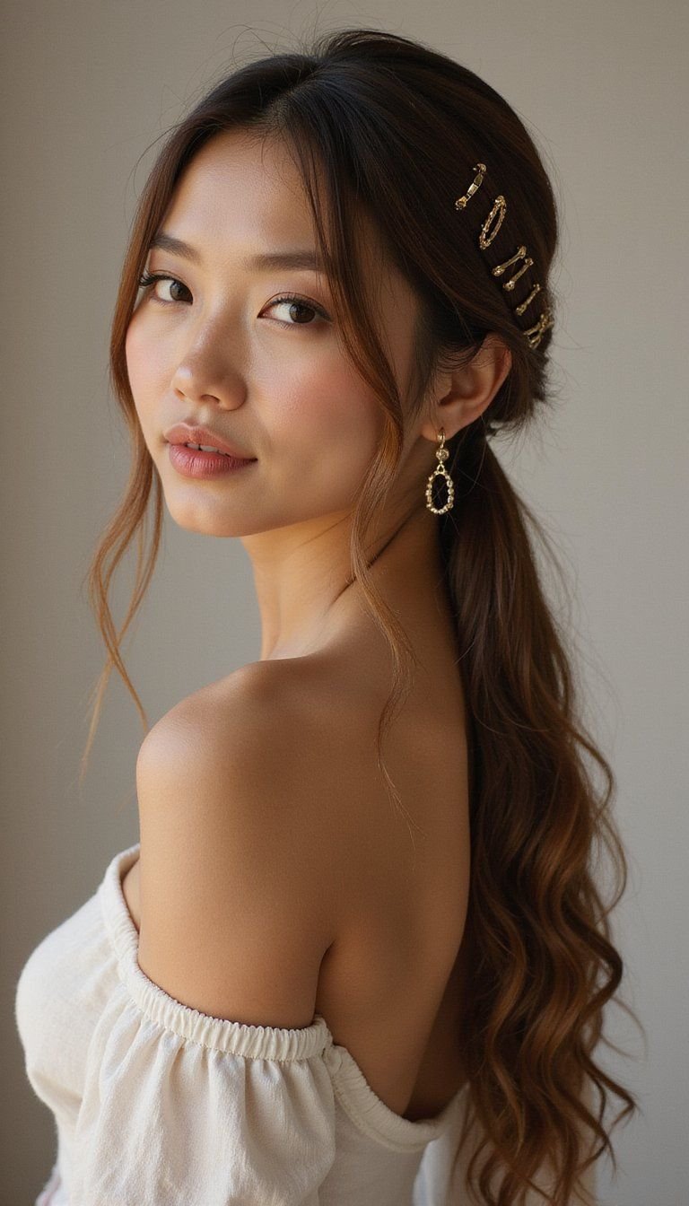 Sleek Low Knot Gibson Tuck With Barrettes