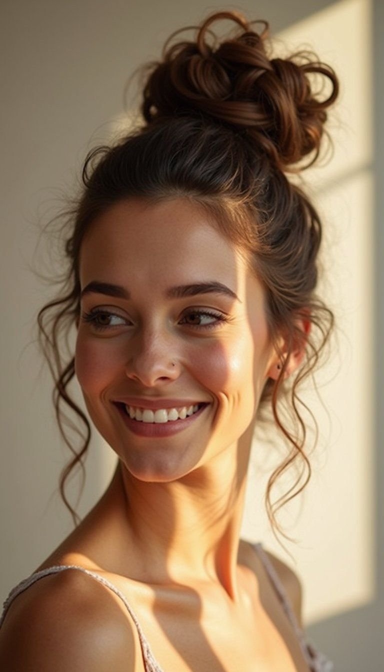 Goddess Braided Top Knot With Soft Loose Tendrils