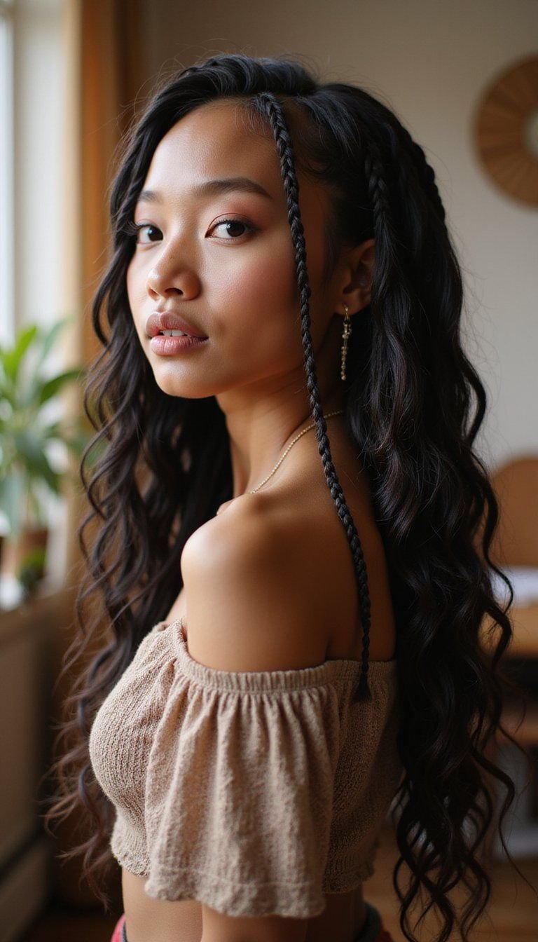 Micro Goddess Braids With Long Flowing Ends