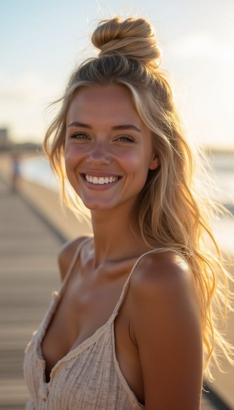 Beachy Half-Up Bun With Sea-Spray Texture