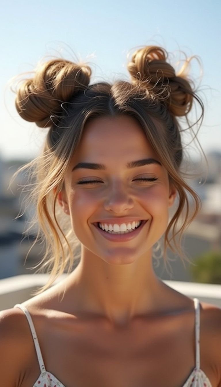 Double Space Half-Up Buns For Playful Vibes