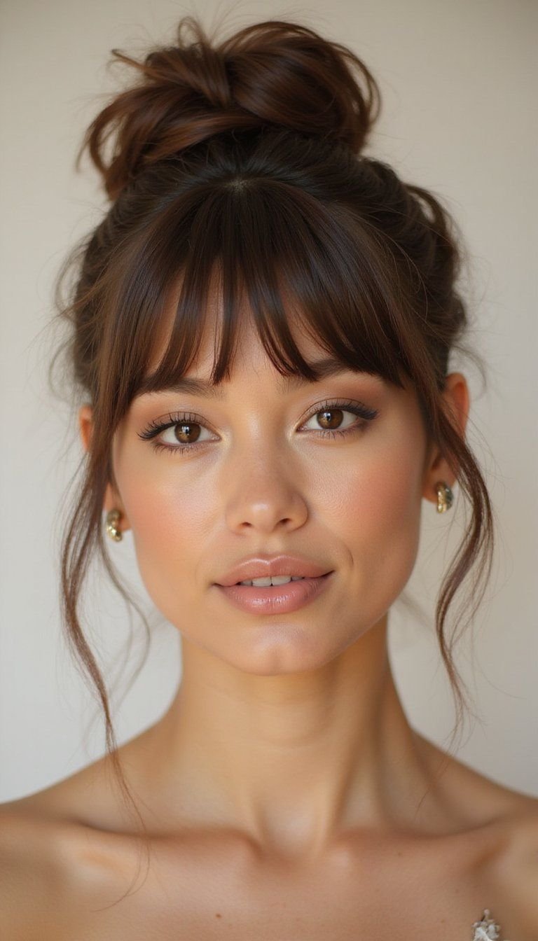 Half-Up Bun With Curtain Bangs For Framing