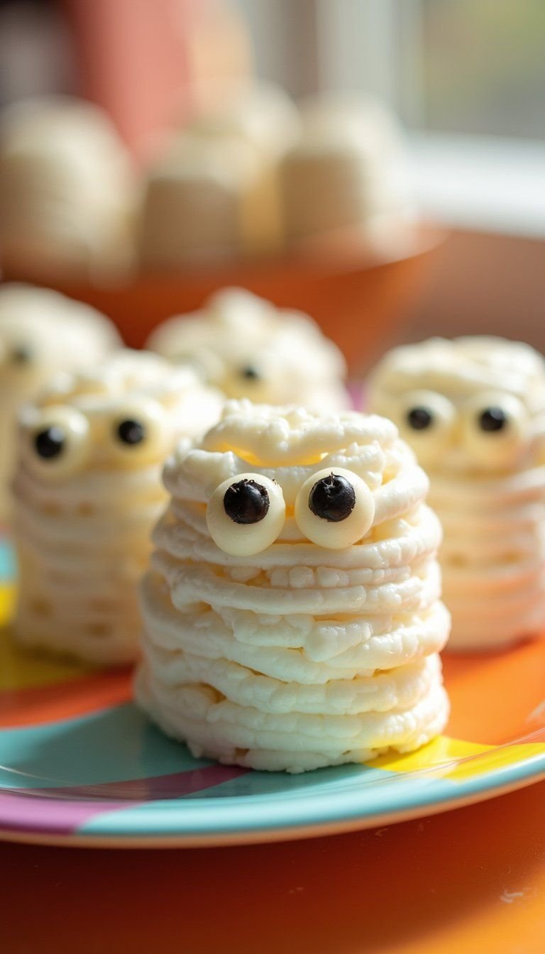 Mummy Rice Cake Snacks With Fruit Eyes