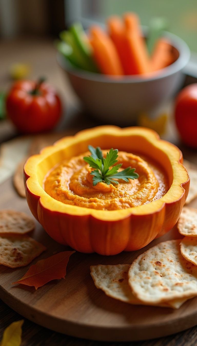 Pumpkin Hummus Bowl With Veggie Carving