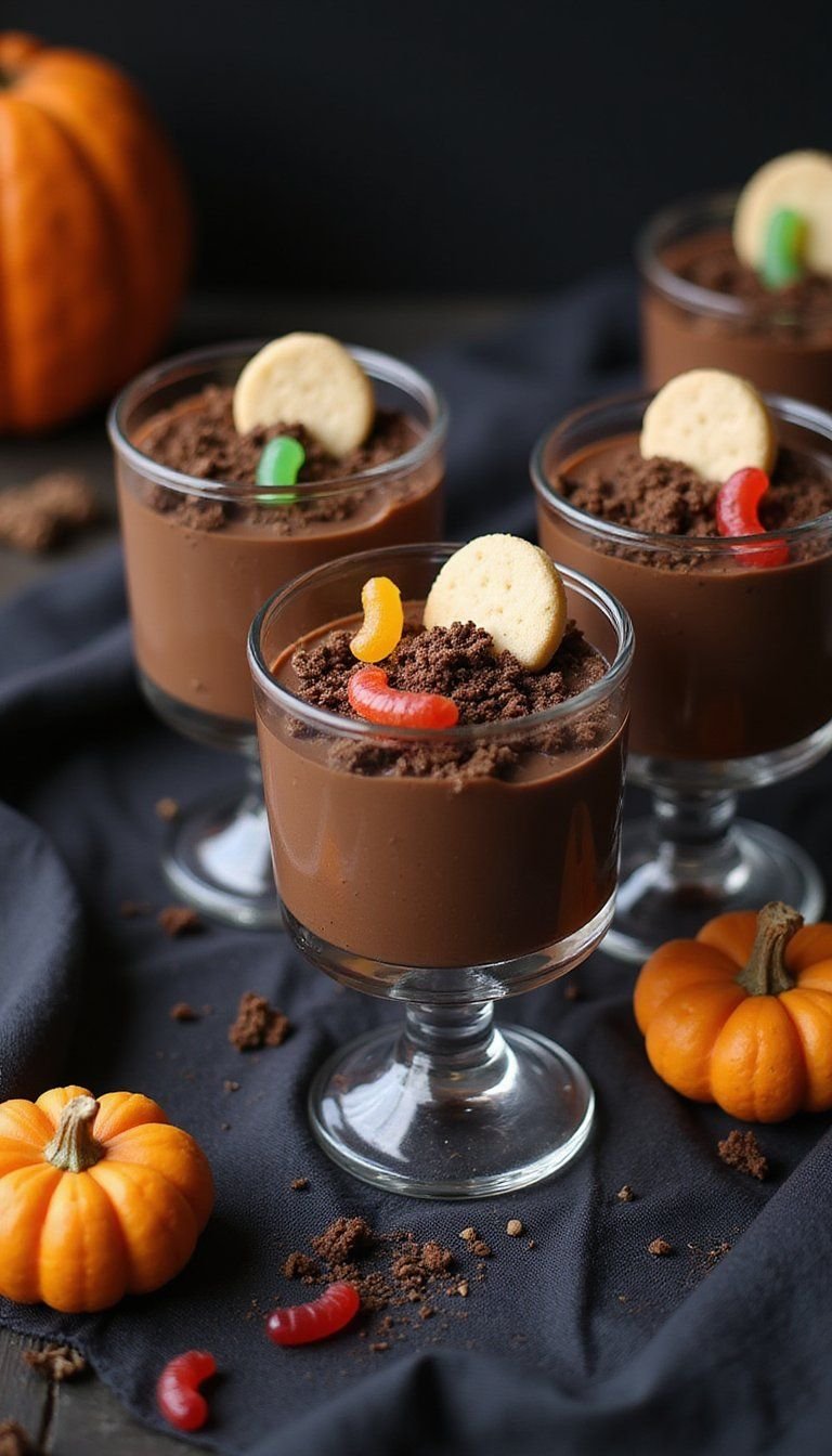 Spooky Graveyard Dirt Cups With Tombstones