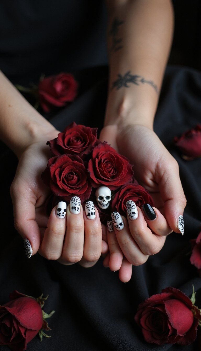 Skull And Roses Romantic Gothic Nail Set