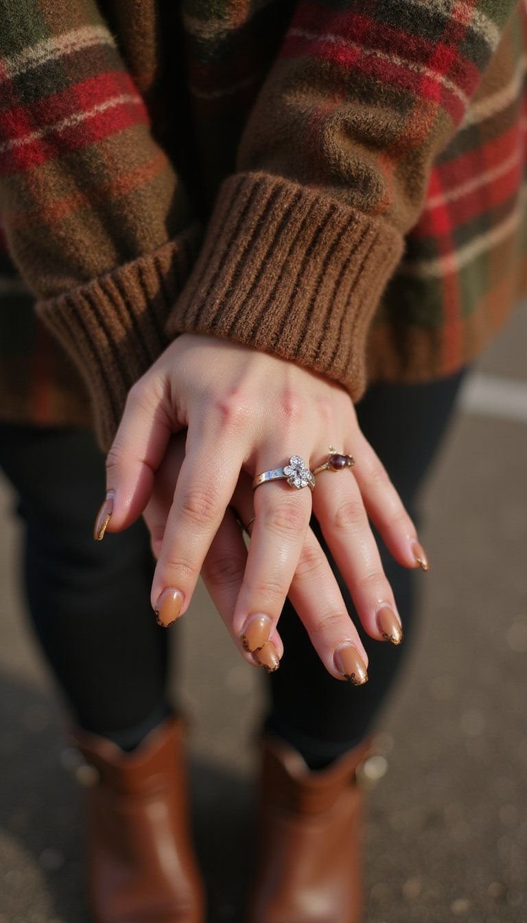 Vintage Plaid And Leather-Inspired Fall Nails