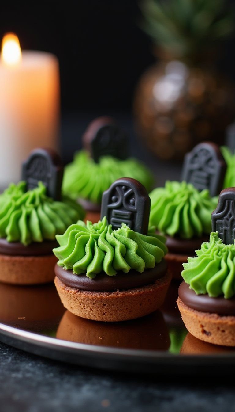 Mini Graveyard Chocolate Tartlets With Piped Grass