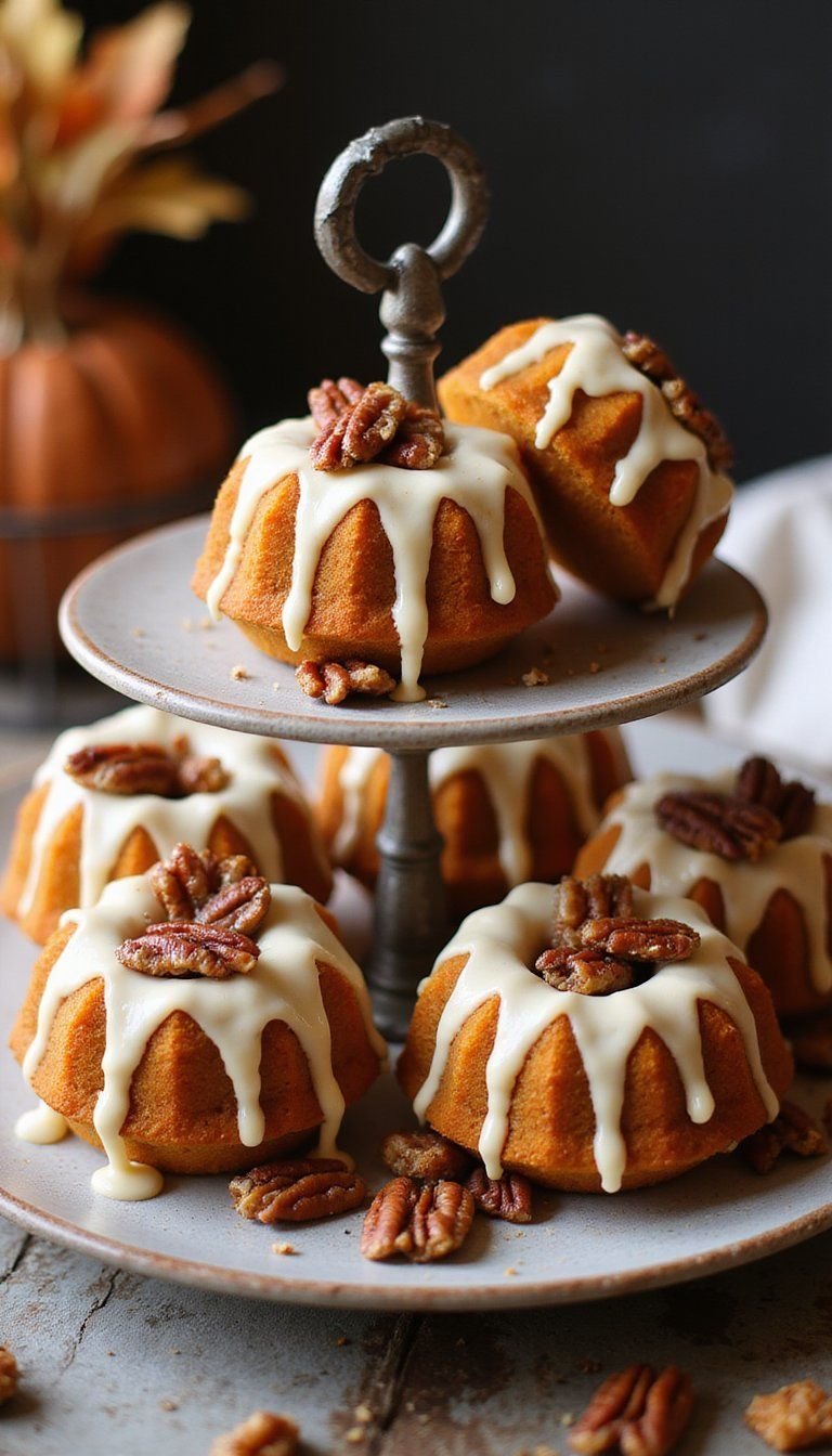 Pumpkin Spice Mini Bundt Cake Display With Drizzle