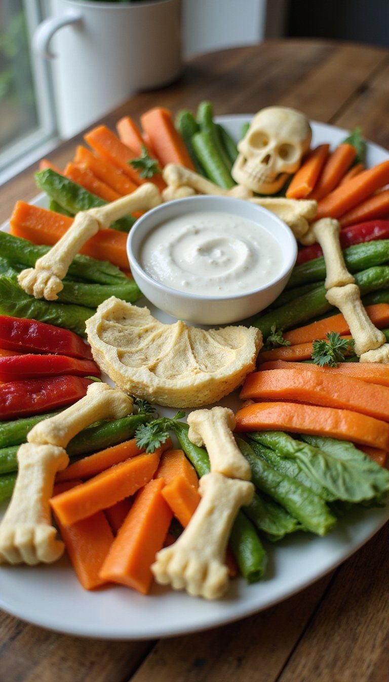 Skeleton Veggie Platter With Creamy Dip Center