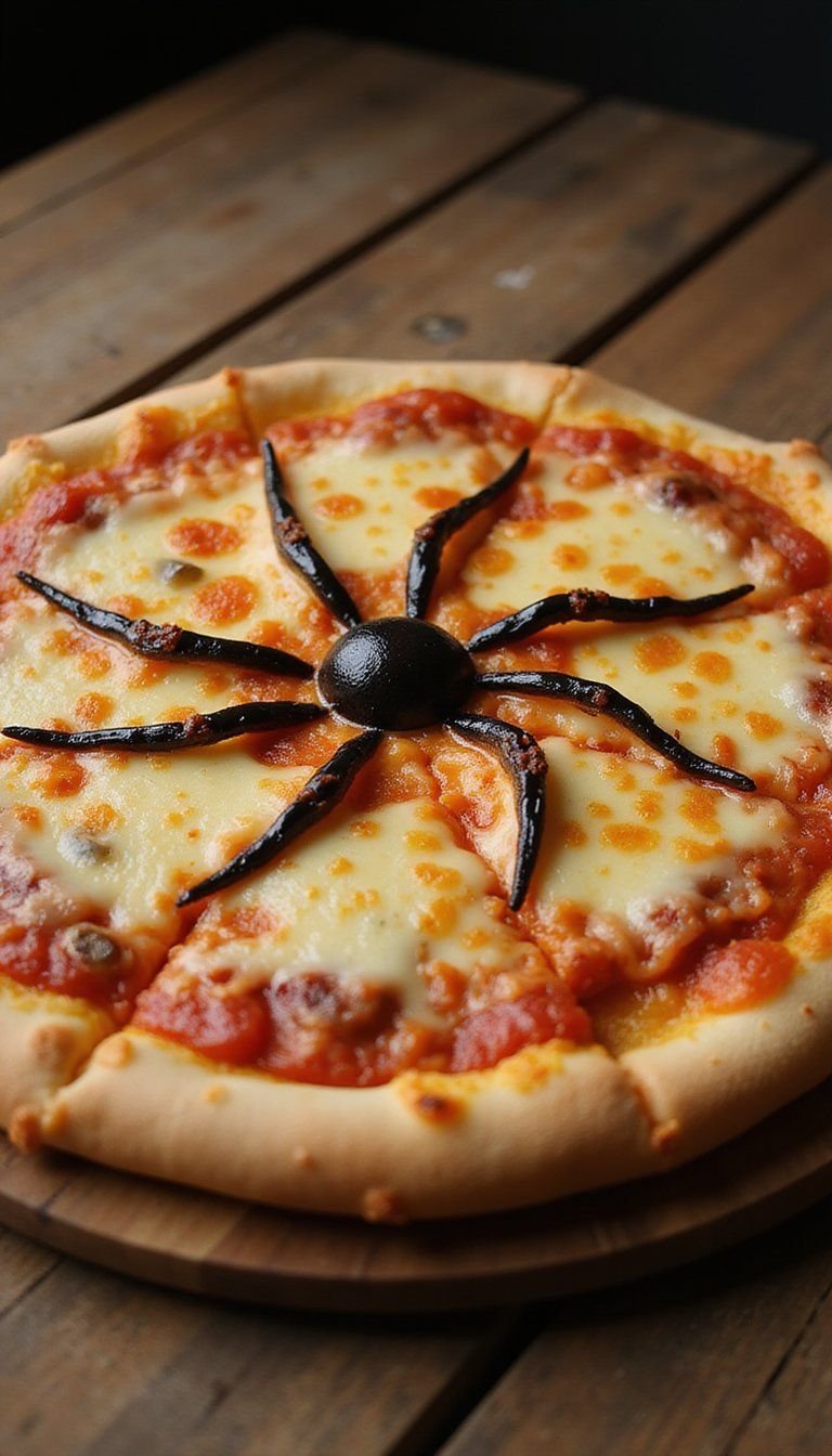 Spider Web Pizza With Black Olive Webbing Twist