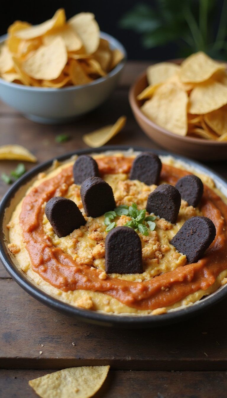 Spooky Taco Dip Graveyard Layer With Chips