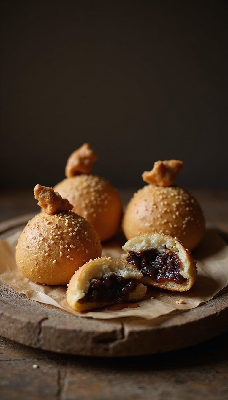 Black Sesame Caramel Sufganiyot with Crunchy Top