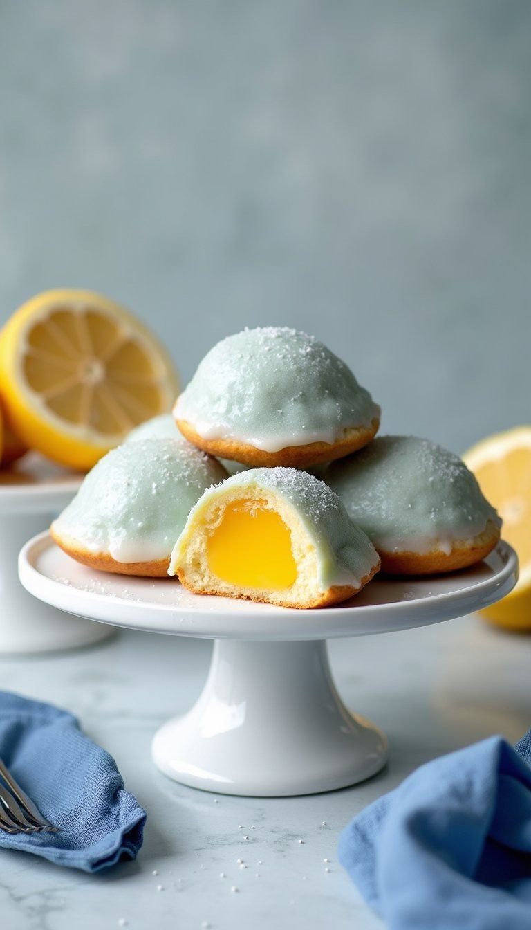 Bright Lemon Curd Sufganiyot with Blue White Glaze