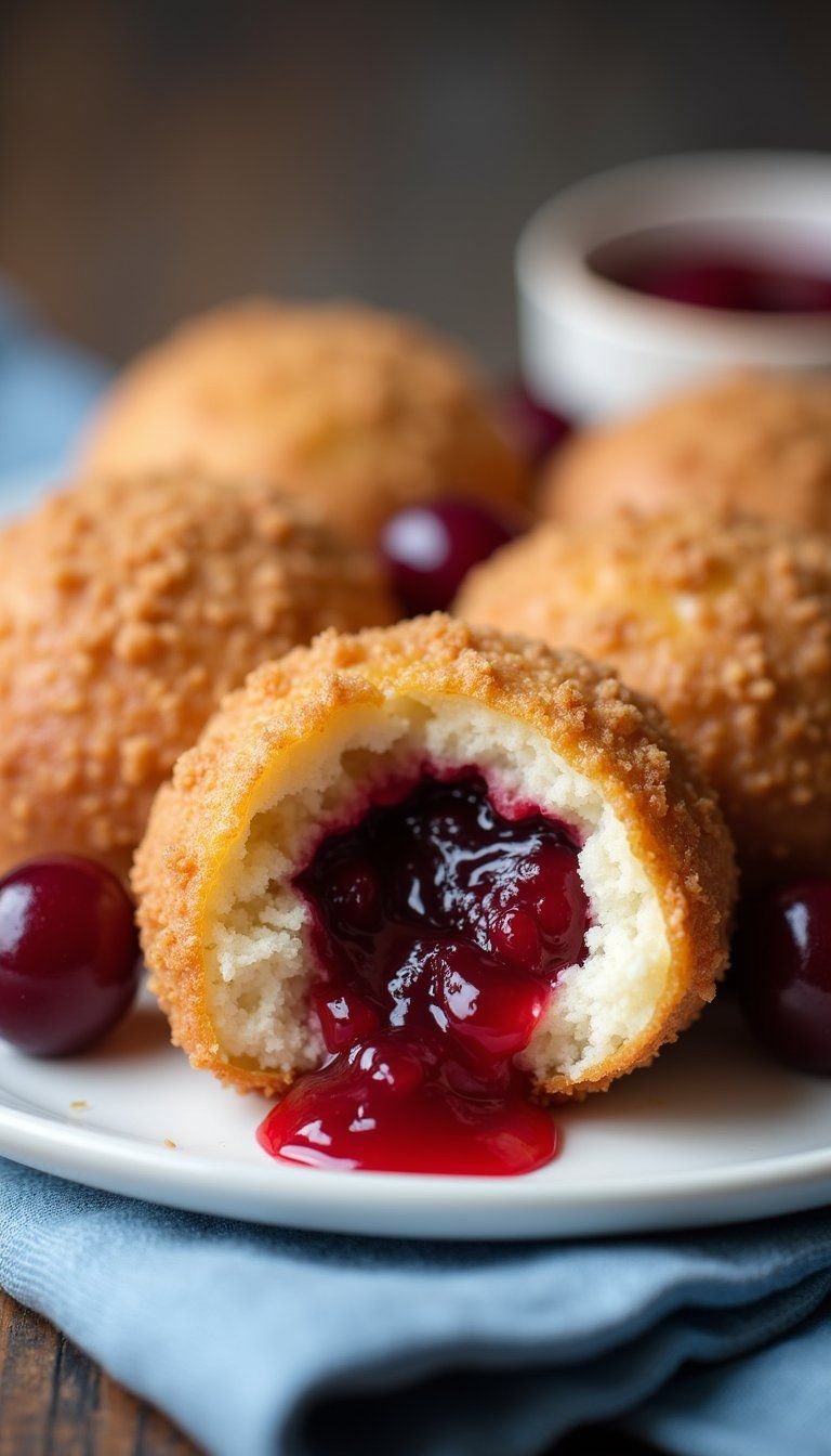 Cherry Compote Sufganiyot with Crumble Topping