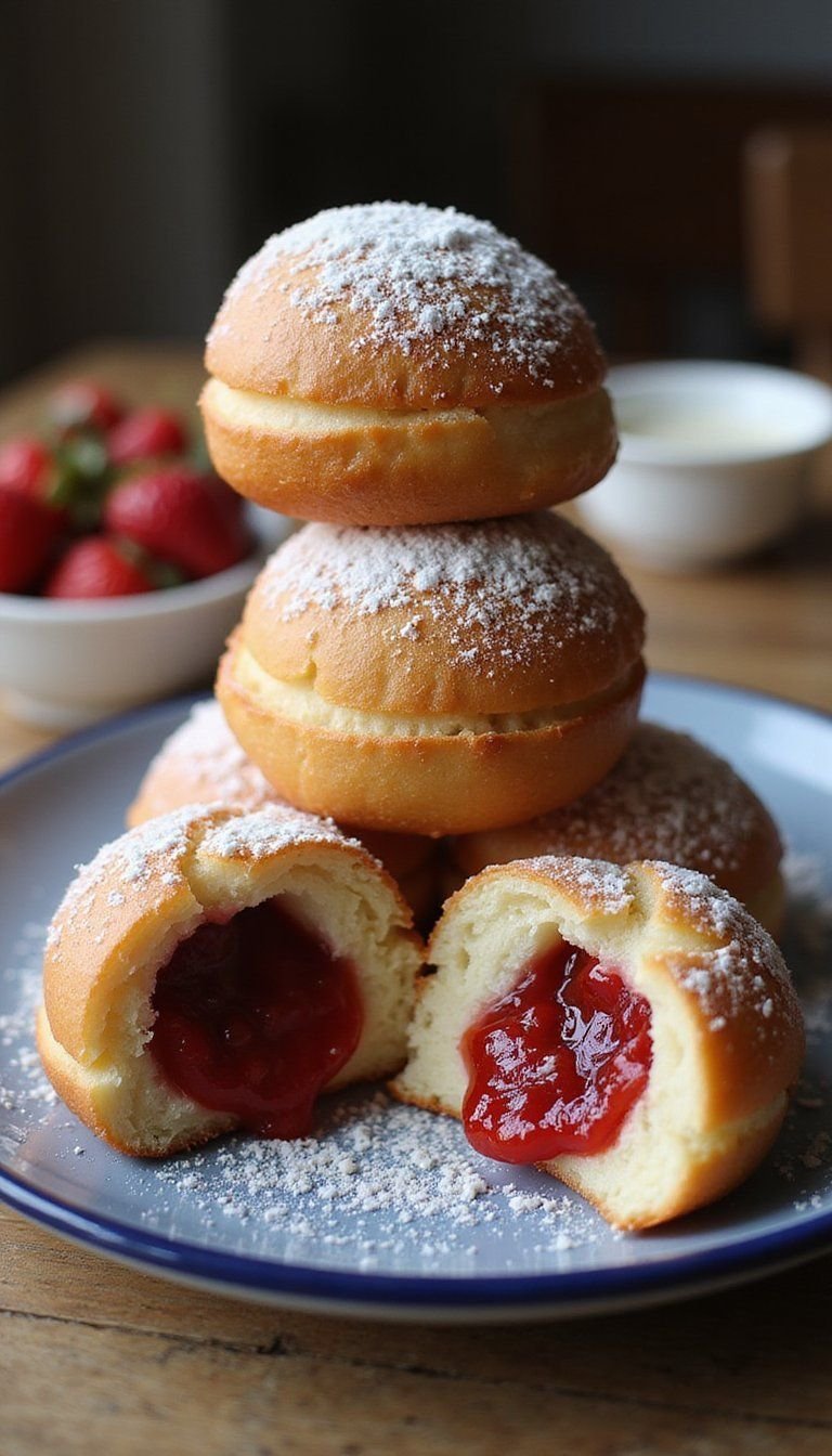 Classic Strawberry Jam Sufganiyot for Hanukkah Morning