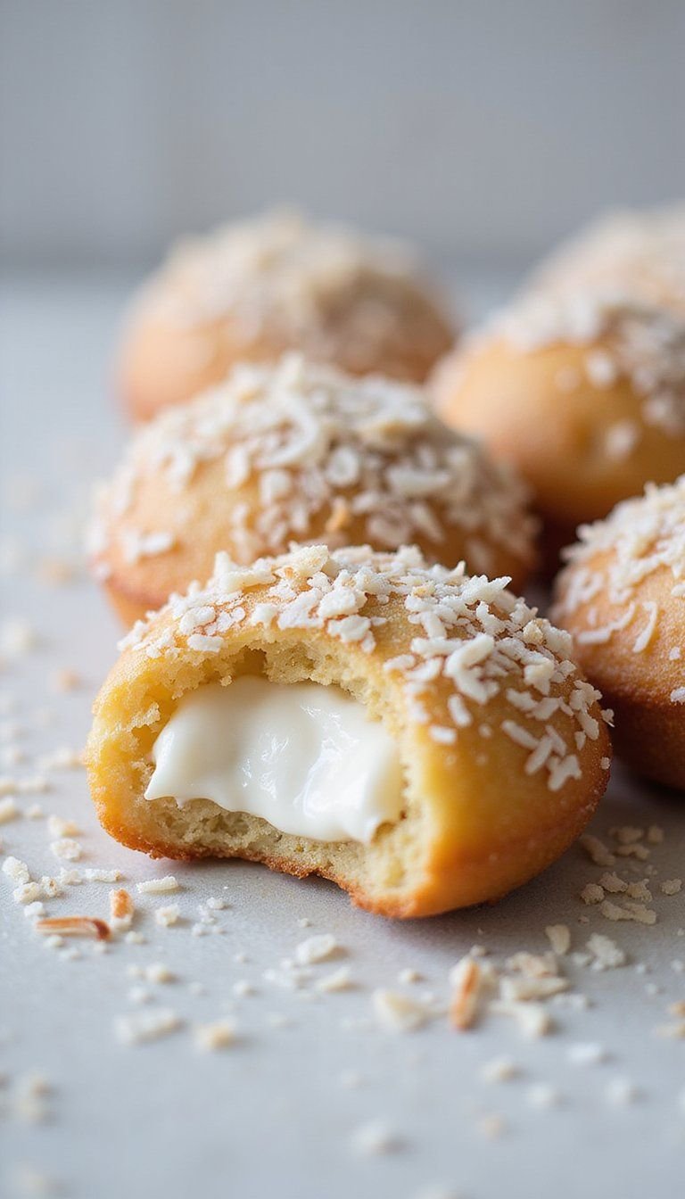 Coconut Cream Filled Sufganiyot with Toasted Shredded Topping