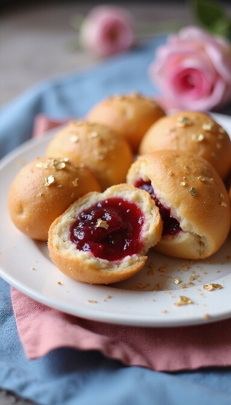 Raspberry Rose Jam Sufganiyot with Edible Gold Accents