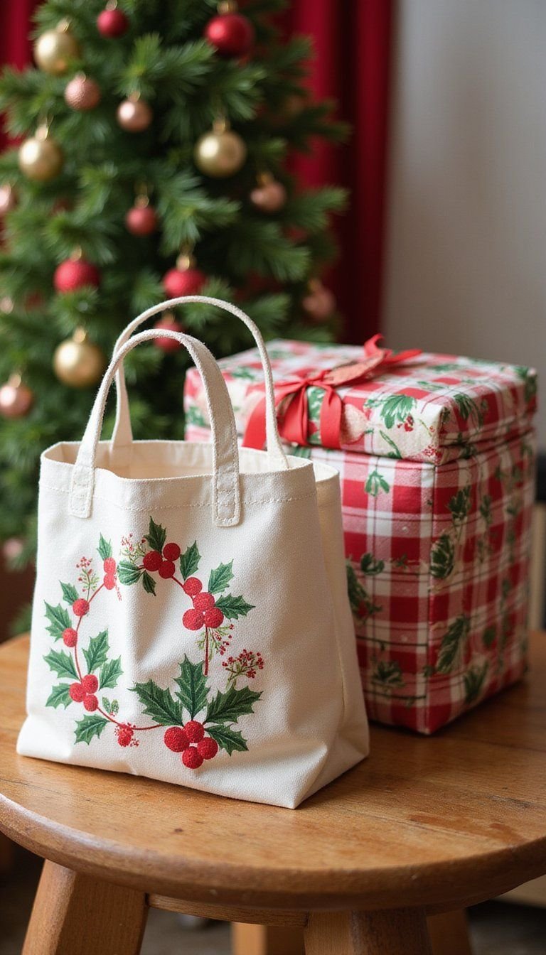 Reusable Fabric Gift Bags In Holiday Prints