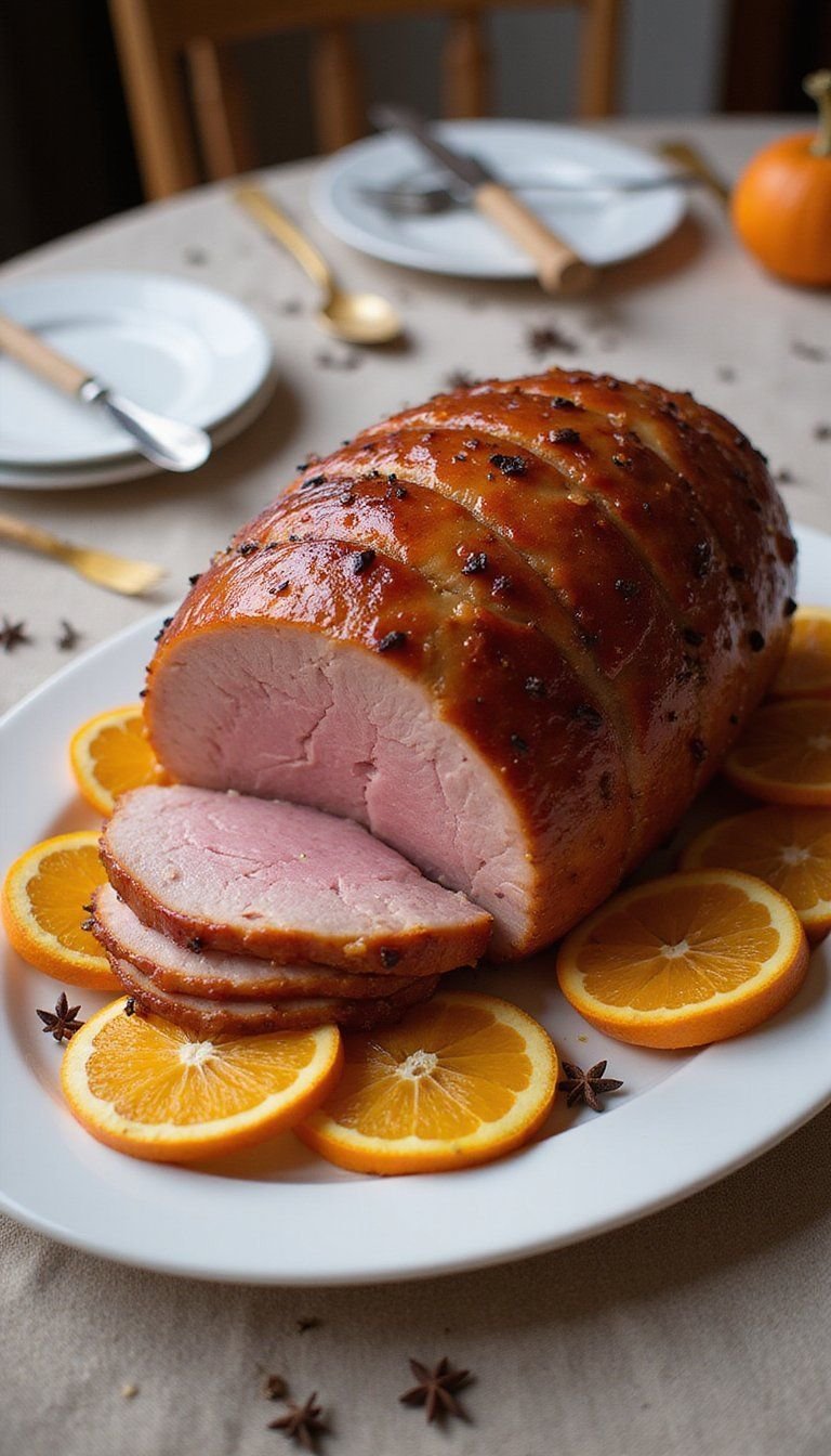 Brown Sugar Glazed Spiral Ham on Platter