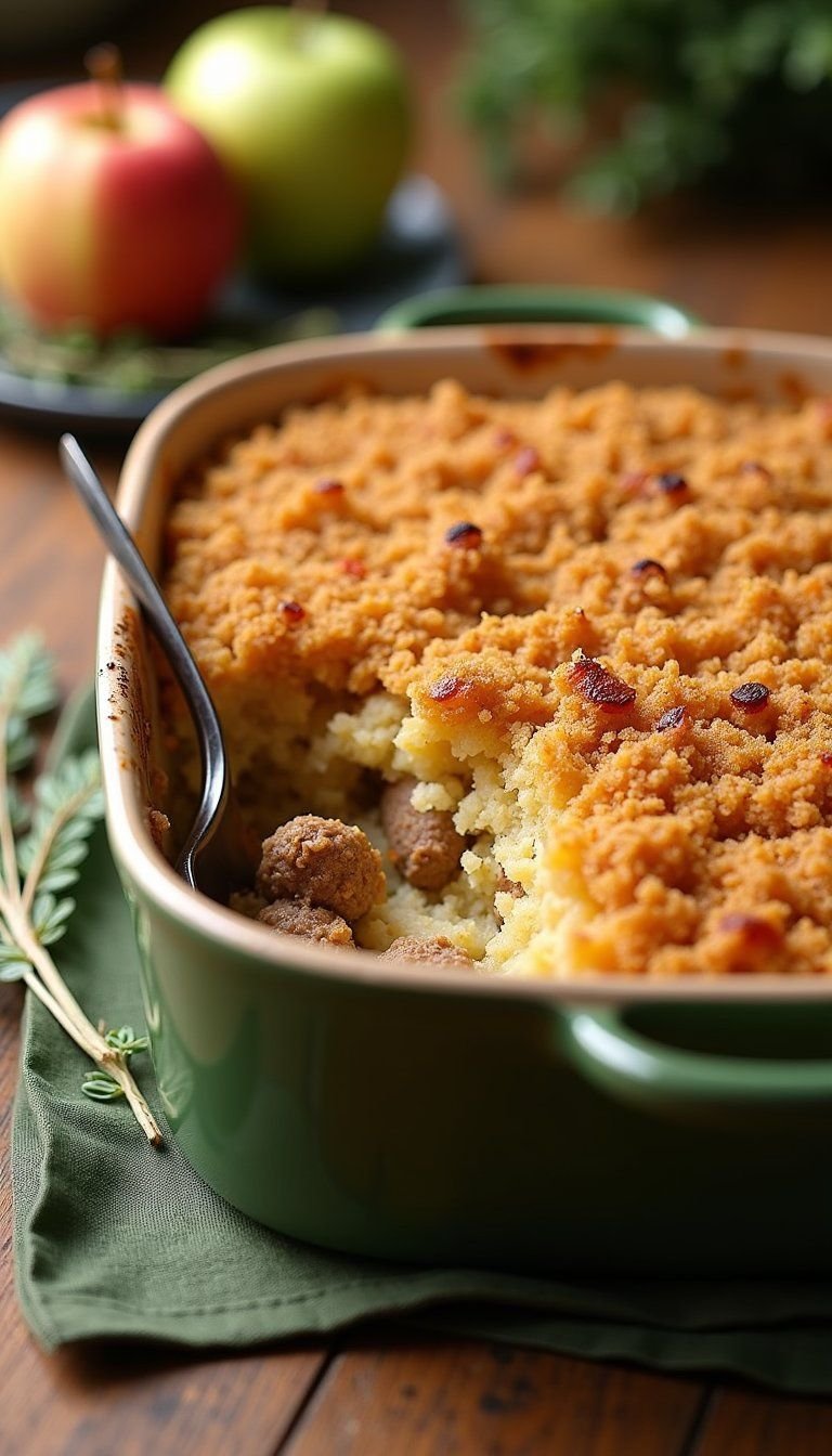 Sausage, Apple, and Sage Stuffing Casserole