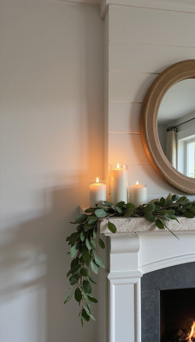 Candlelit Mantel With Warm Mixed Textures