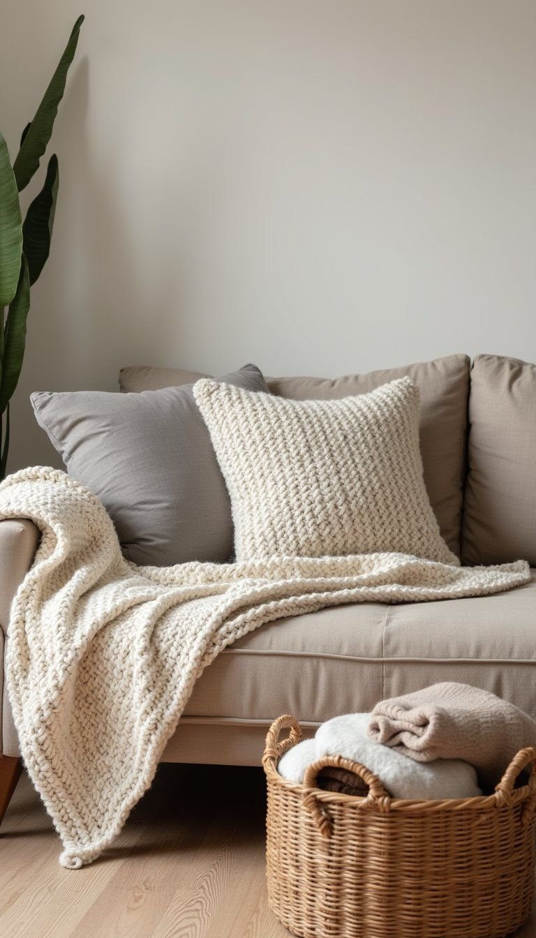 Layered Textiles And Chunky Knit Throws