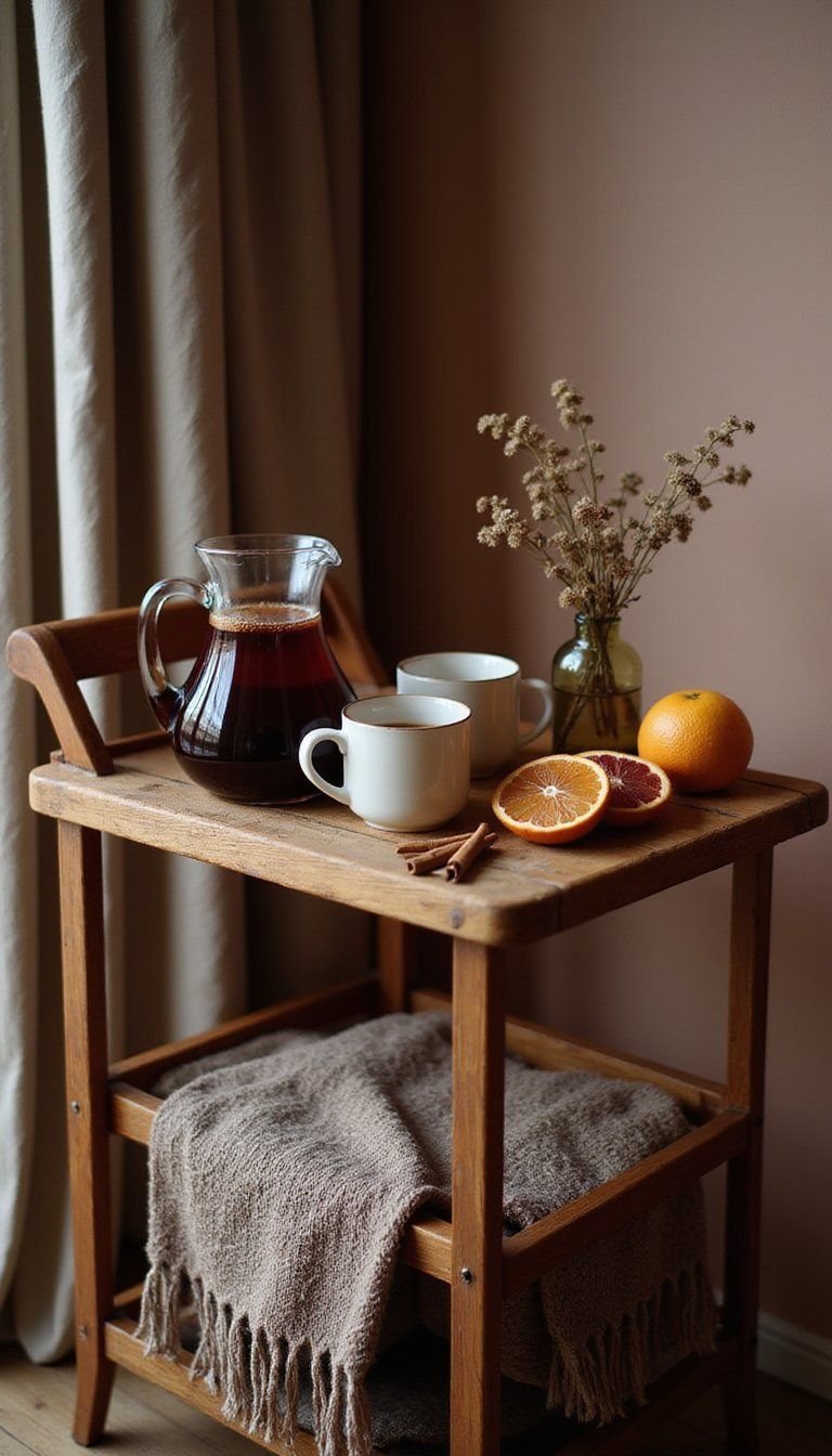 Warming Mulled Wine Bar Cart Setup