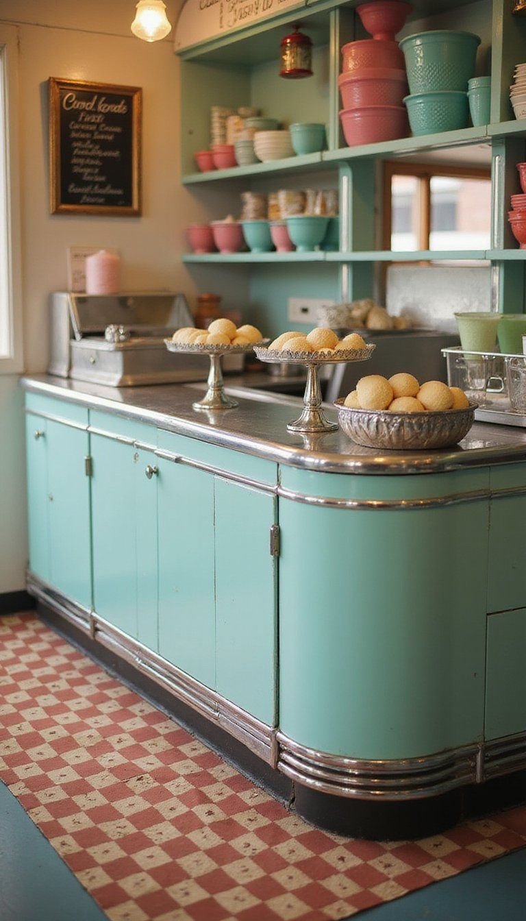 Retro Soda Shop Ice Cream Counter Setup