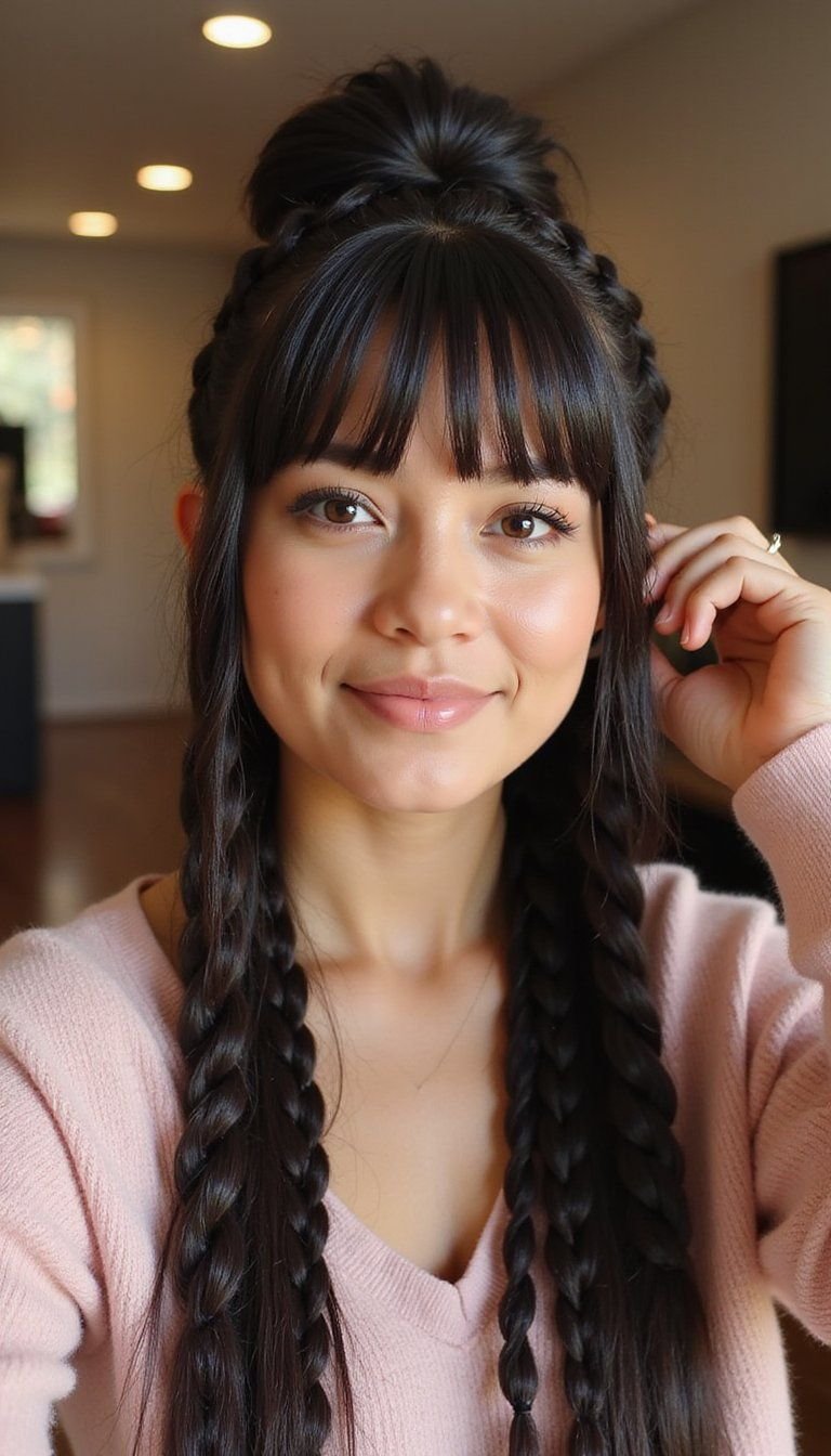Braided Bangs Paired With Knotless Box Braids