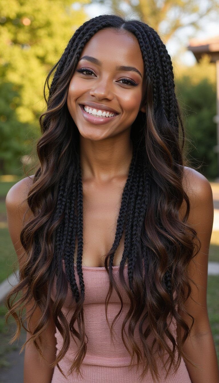 Long Flowing Knotless Box Braids With Soft Waves