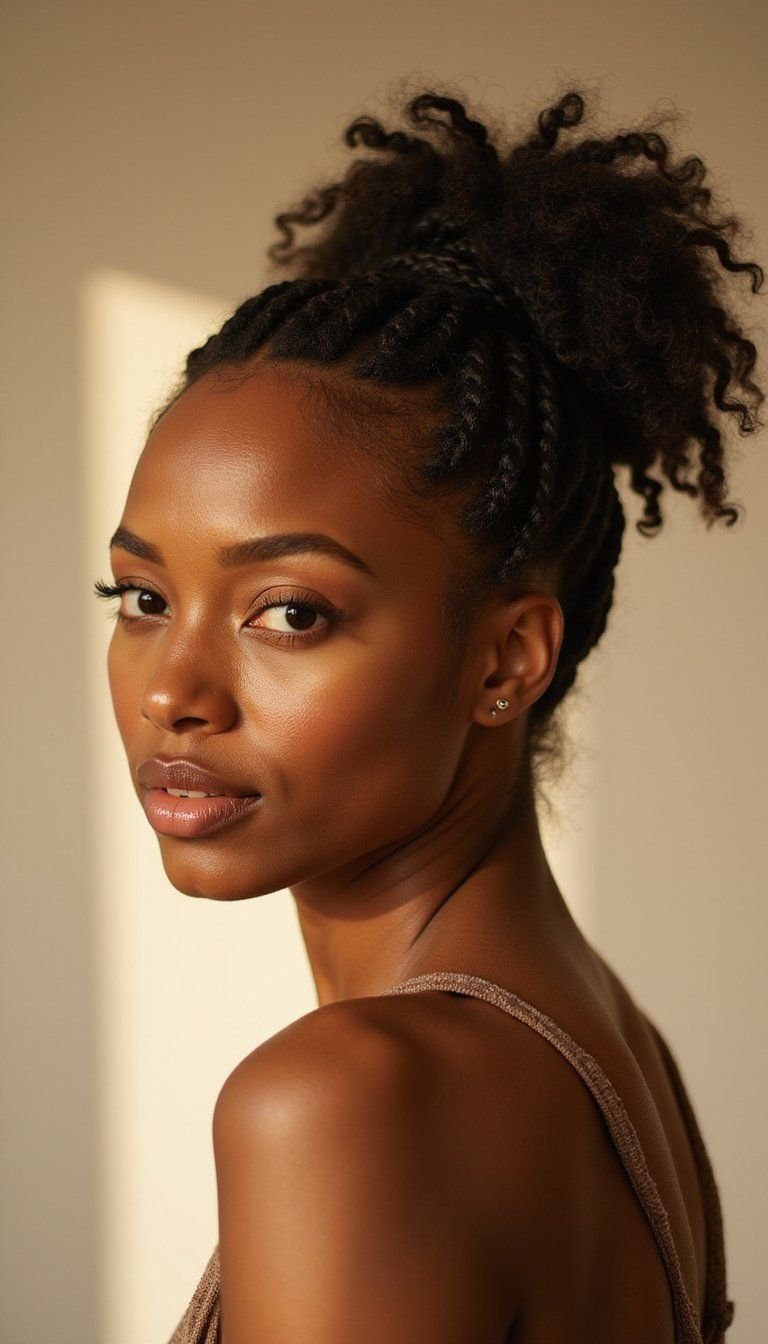 Low Messy Bun With Knotless Box Braids
