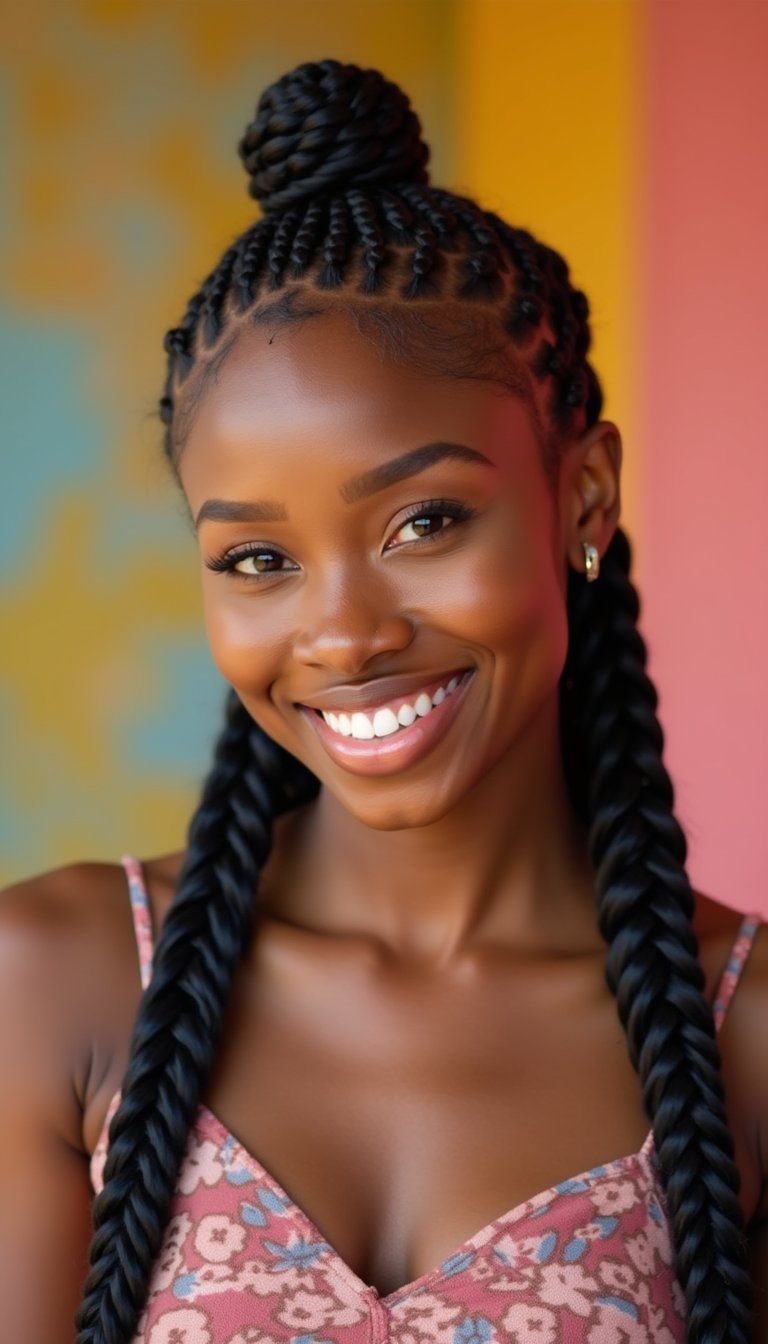 Playful Half-Up Bubble Braid Knotless Style