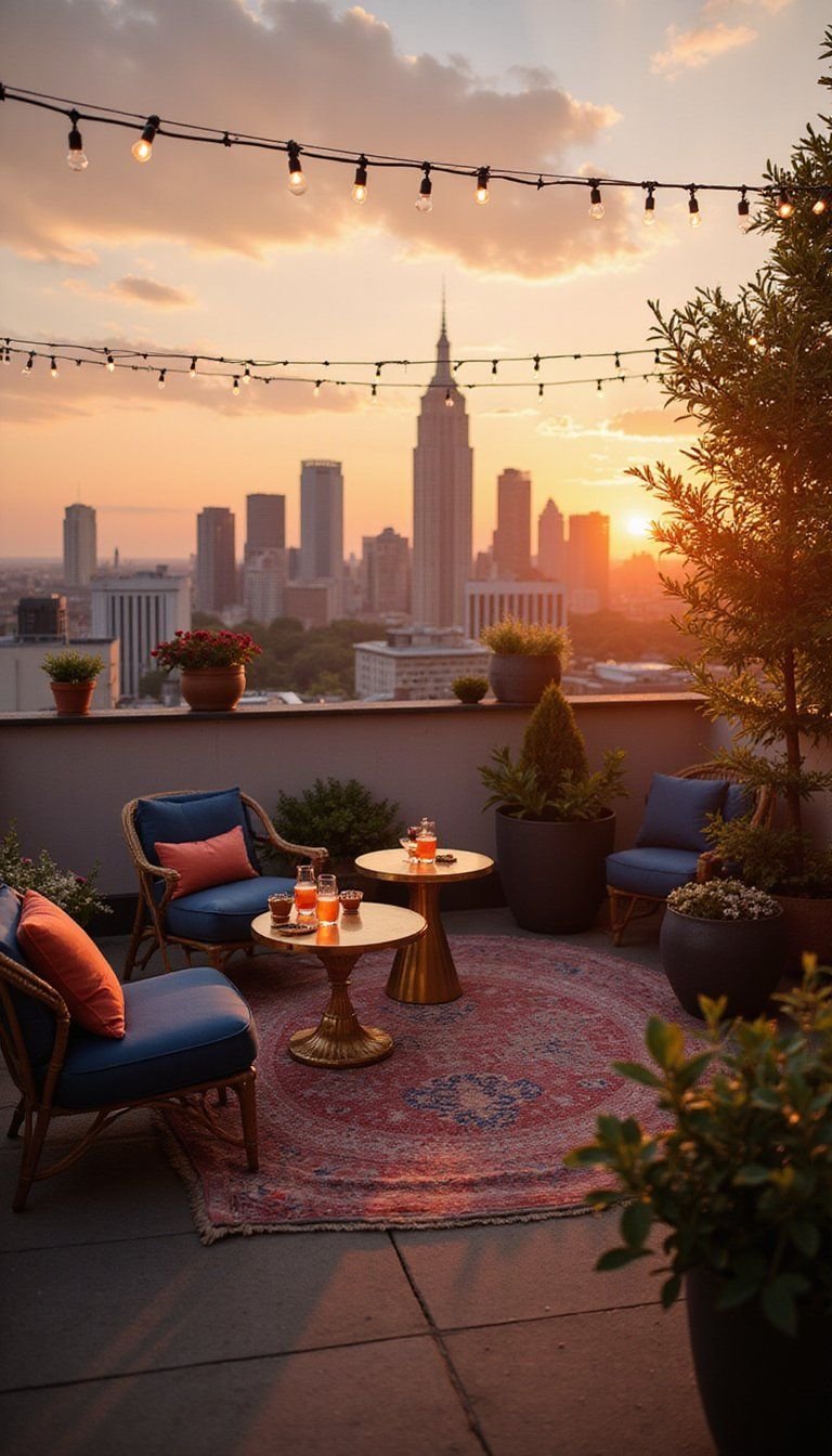 Rooftop Sunset Cocktail Hour With Fairy Lights