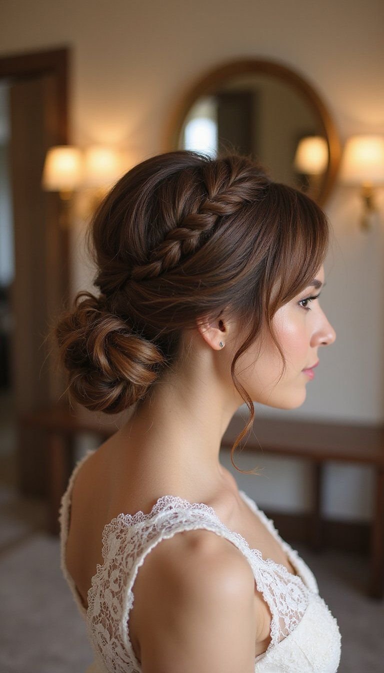 Lace Braid Into Low Twisted Chignon