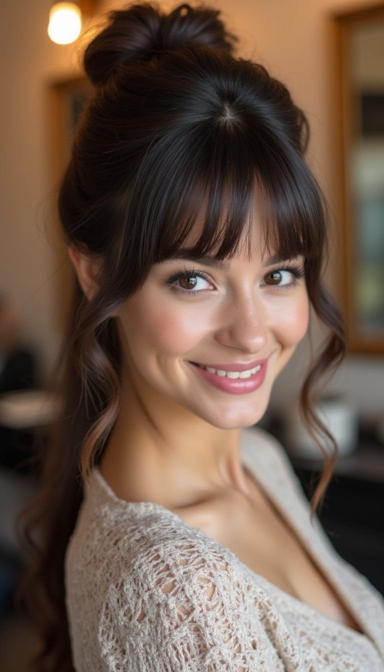 Long Shag With Curtain Bangs And Updo Options