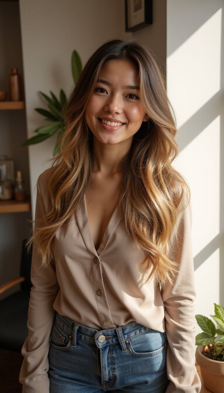 Long Shag With Subtle Balayage For Dimension