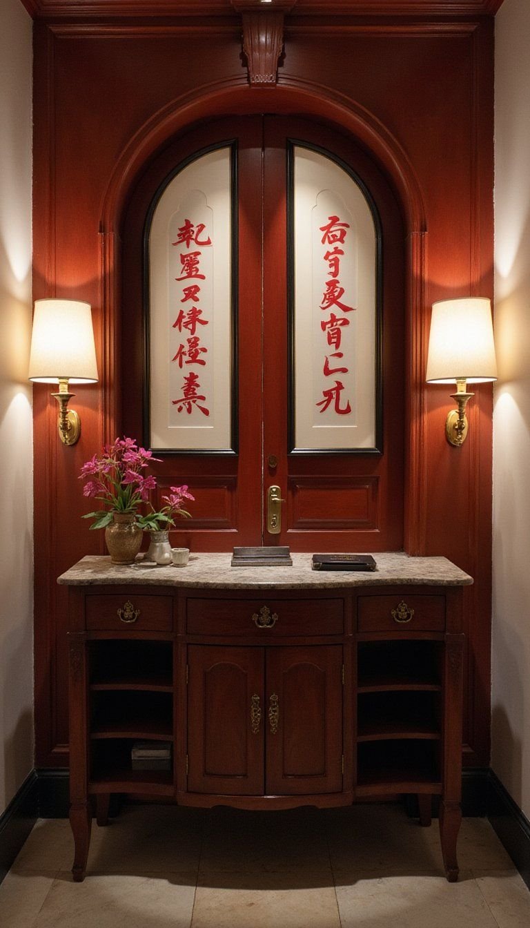 Chunlian Calligraphy Couplets Framed at Doorway