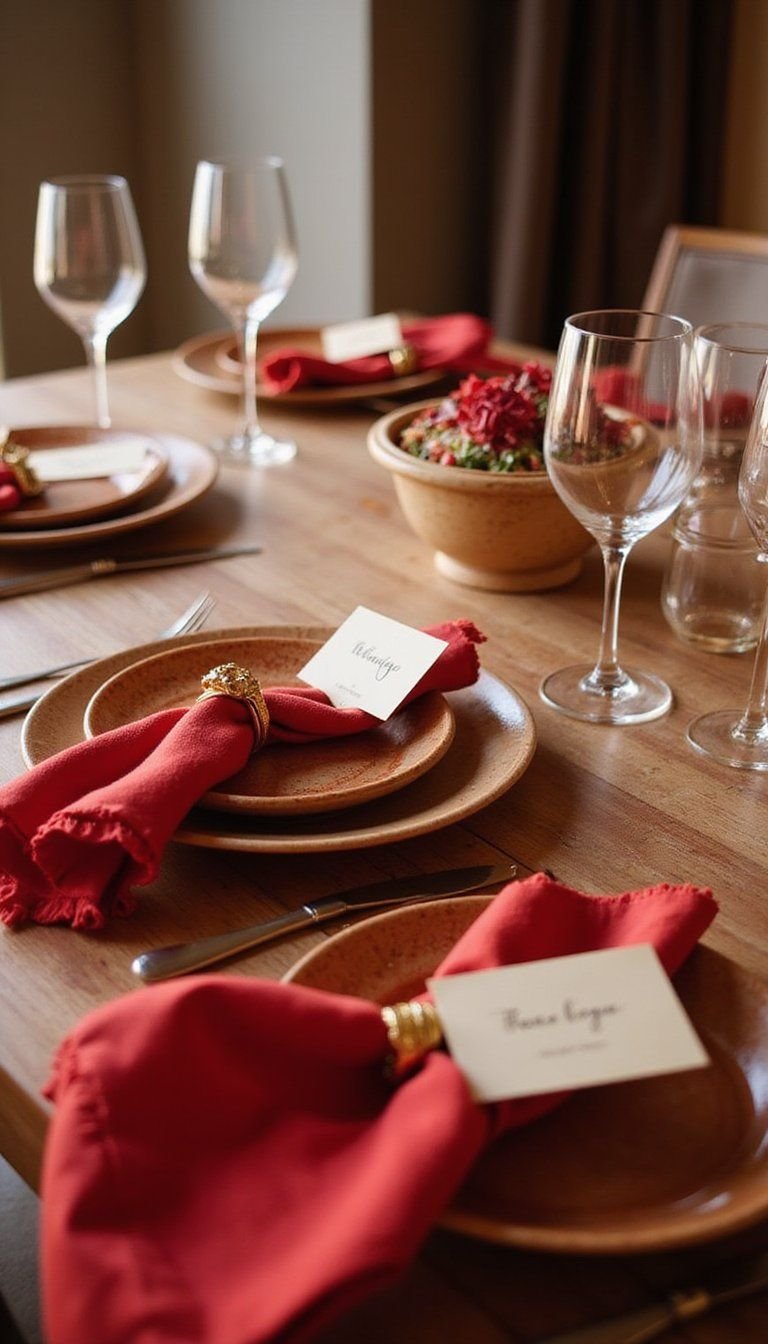 Festive Table Settings with Red Napkin Rings