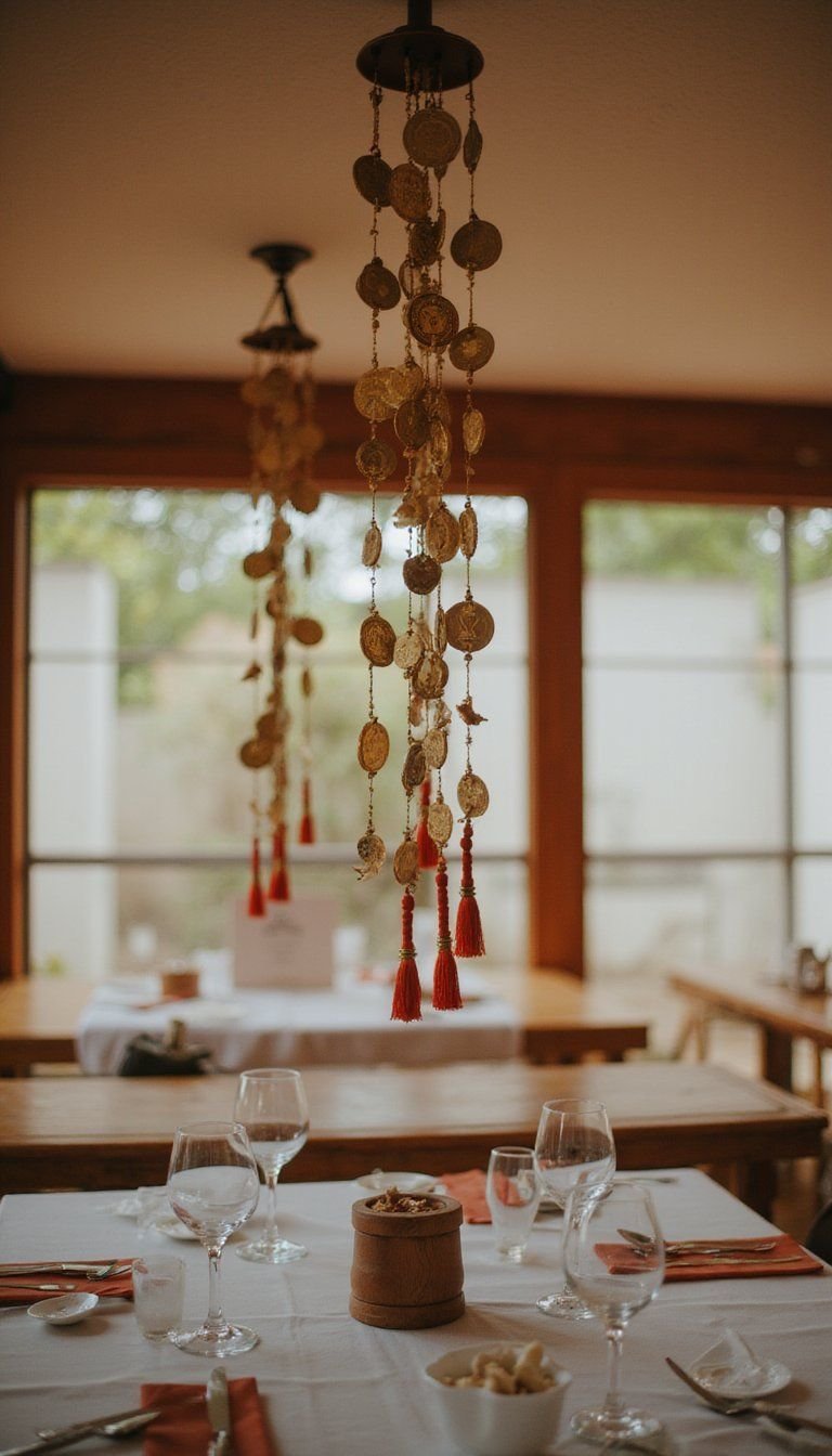 Gold Coin Hanging Mobiles from Ceiling