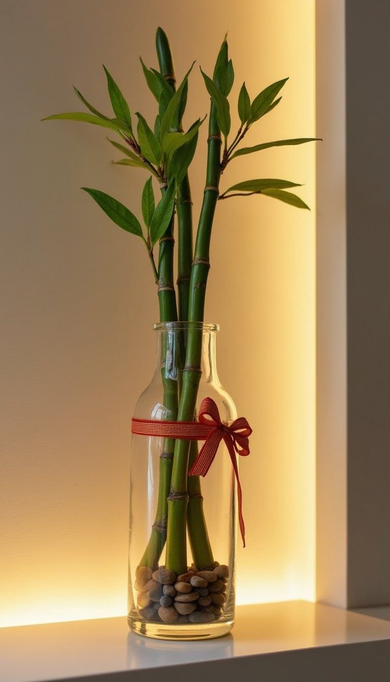 Lucky Bamboo Arrangement with Silk Ribbons