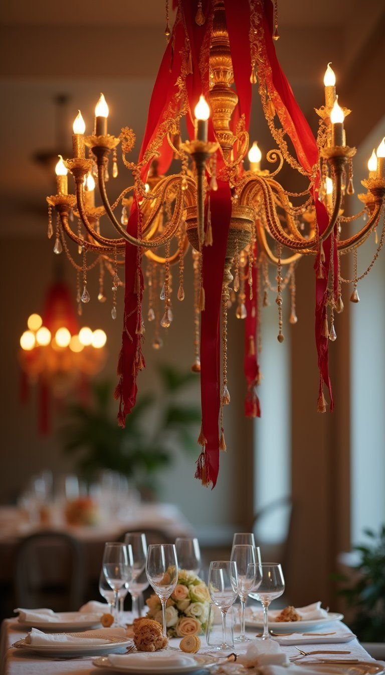 Silk Ribbon Chandelier With Tassel Accents