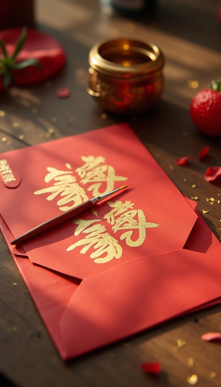Handpainted Red Envelopes With Gold Calligraphy